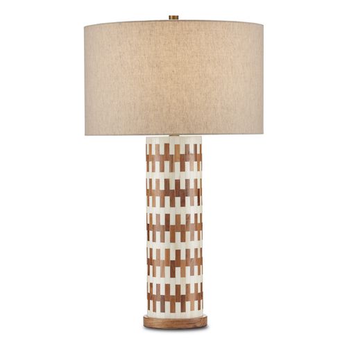 White Natural Antique Brass Table Lamp from the Tia Collection