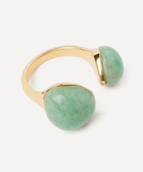 18ct Gold-Plated Green Aventurine Gravity Ring Luxury Gift