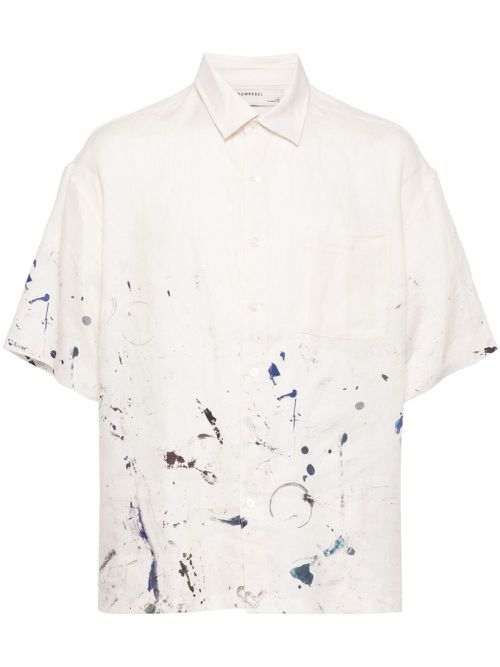 Monday splatter-print linen shirt - White