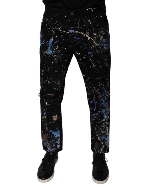 Splash-Print Skinny Cotton Jeans — Black