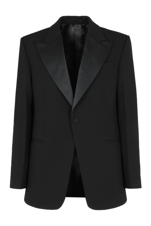 Satin Contrast Lapel Blazer — Black