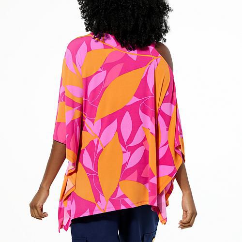 Global Chic Asymmetric Scarf Top with Buckle - Pink