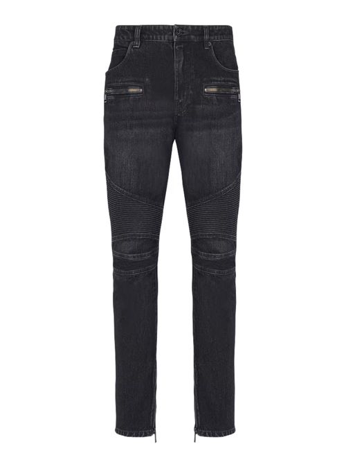 Biker Zip-detail Cotton Jeans