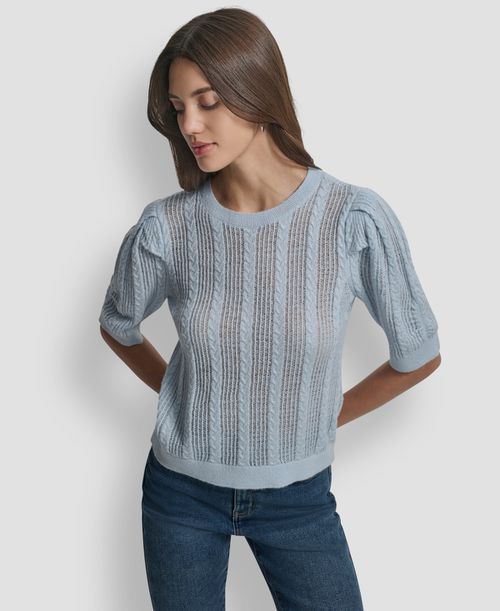 Women's Mixed Stitch Puff-Sleeve Sweater - Frost Blue
