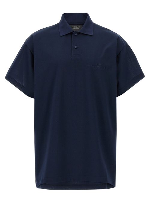 Embroidered Logo Cotton Polo Shirt — Navy