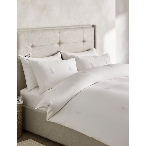 White Freja Classic Leaf-embroidered Linen-blend Pillowcase King