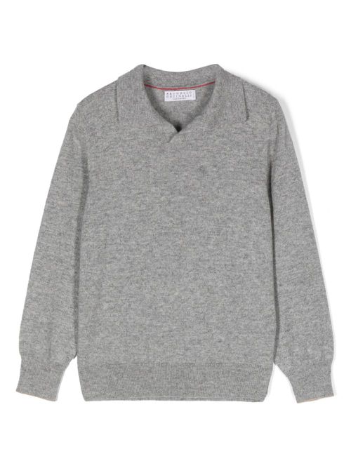 Fine-knit polo shirt - Grey