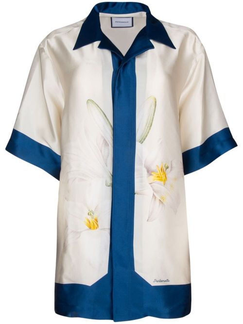 Floral-print silk shirt - White