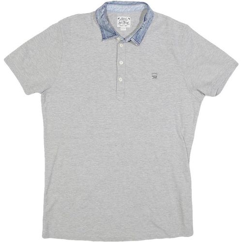 DIESEL Mens Grey & Blue Denim Collar Cotton Blend Short Sleeve Polo Shirt