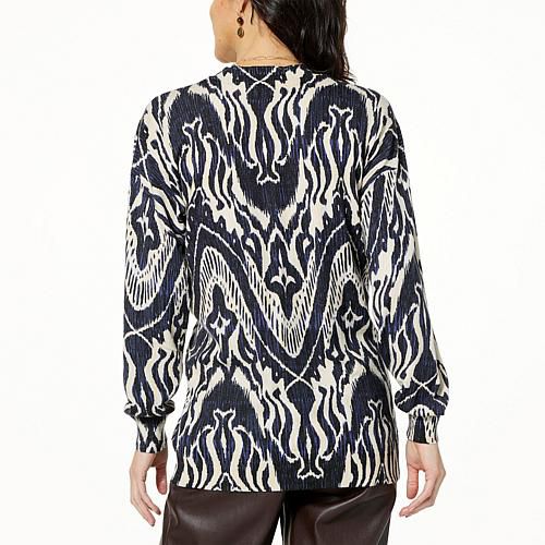 Kathy ireland® Fashion 360 Maxima Printed Ikat Cardigan - Wheat/Ivory