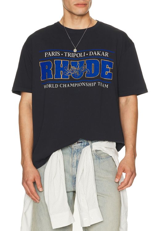 Rhude Chrono Tee in Vintage Black & Blue - Black. S also in M, L, XL/1X, XXL/2X