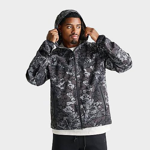 Men's Tech Allover Camo Print Woven Full-Zip Windrunner Jacket in Black