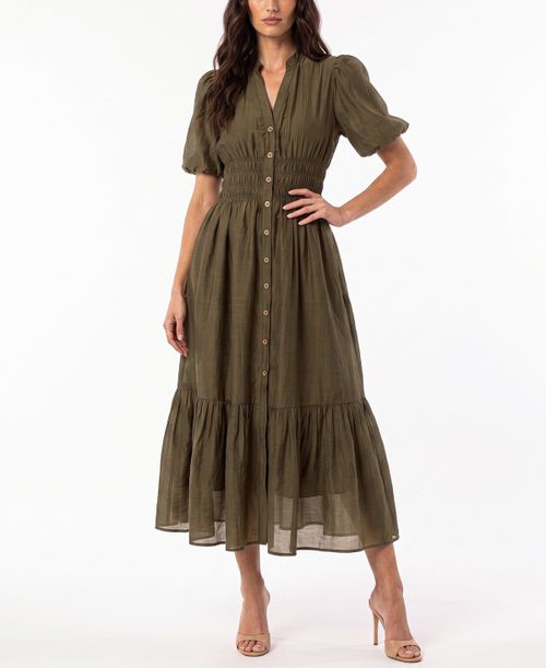 Women's Puff-Sleeve Shirtdress - Urban Olive
