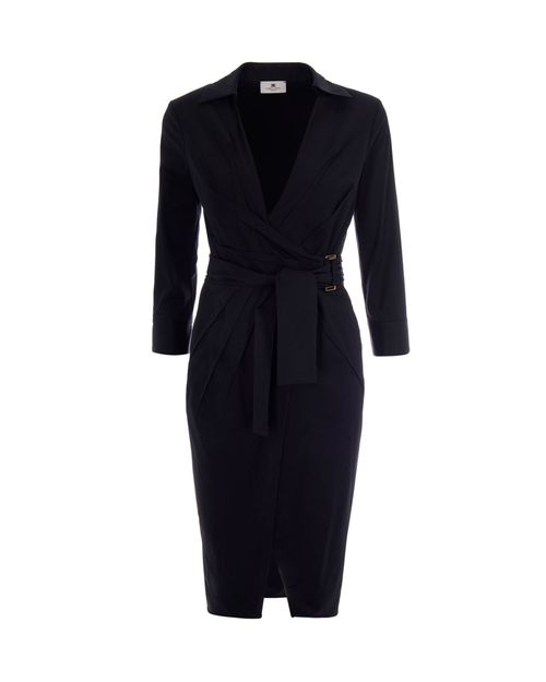 Black Shirt Collar Midi Dress