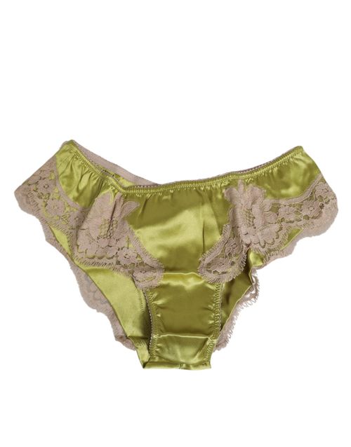 Silk Satin with Lace Trim Brief — Green