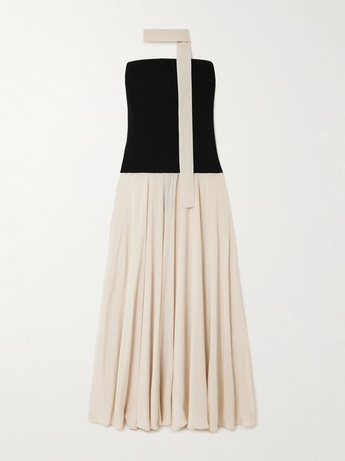 Illi Scarf-detailed Strapless Stretch-knit And Silk Crepe De Chine Maxi Dress - Black