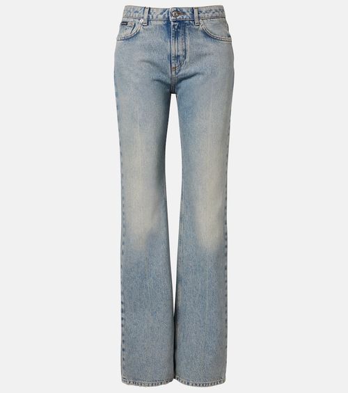 Leather-trimmed straight jeans