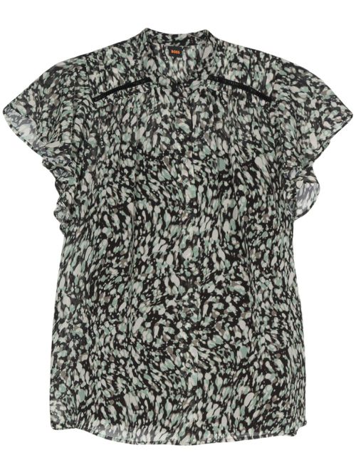 Graphic-print ruched-detail shirt - Green