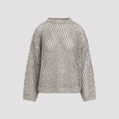 Women's Fishnet Pullover Sweater with Silk & Linen Blend