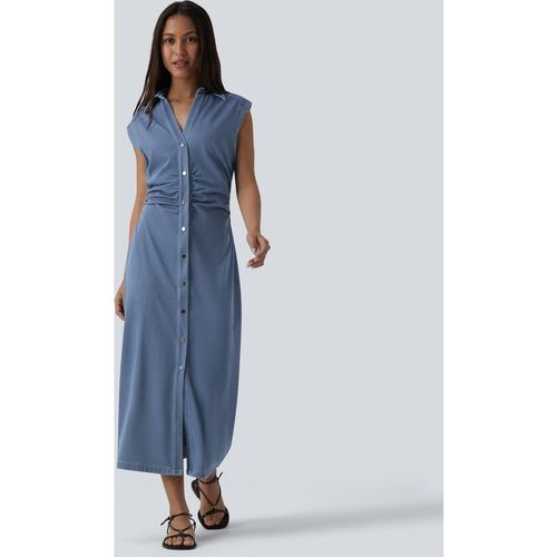 Halara Halara Flex™ V-neck Sleeveless Ruched Button Fly Midi Denim Casual Dress - Malibu Blue Denim - XLregular