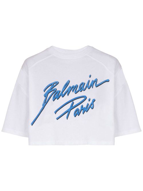 Logo-flocked cropped T-shirt - White