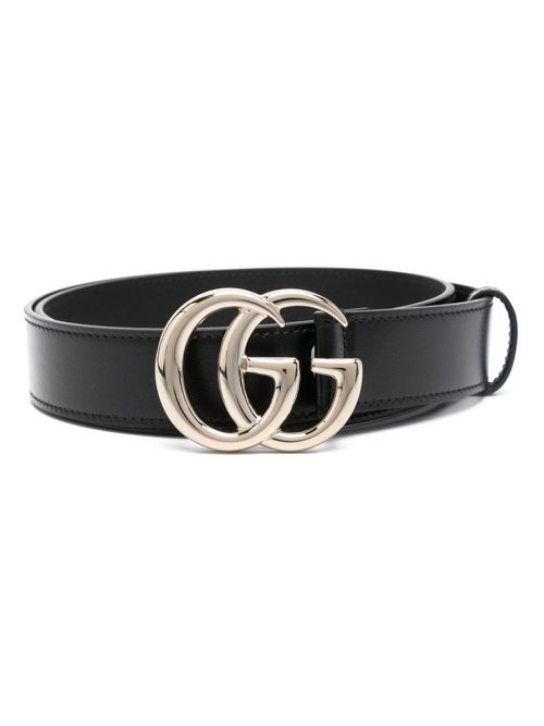 Double G-buckle leather belt - Black