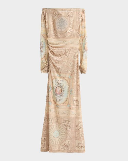 Gathered Mesh Jersey Off-The-Shoulder Dress