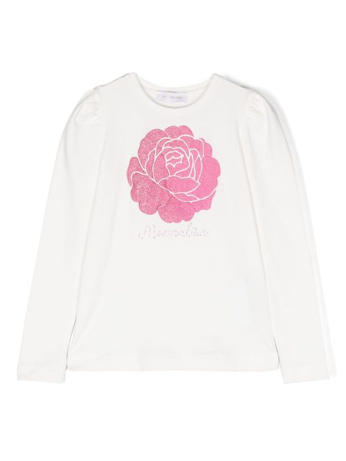Floral-appliqué stretch-cotton sweatshirt - White