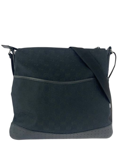 Black GG Canvas & Leather Shoulder Bag (Authentic Pre-Loved)