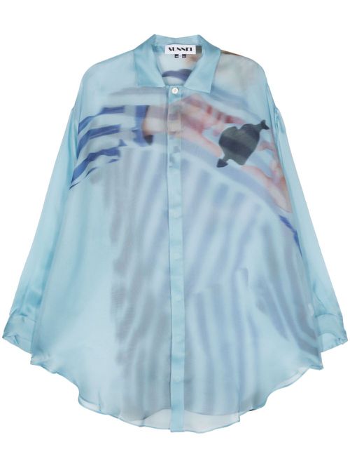 Cuore-di-Pietra-print silk shirt - Blue