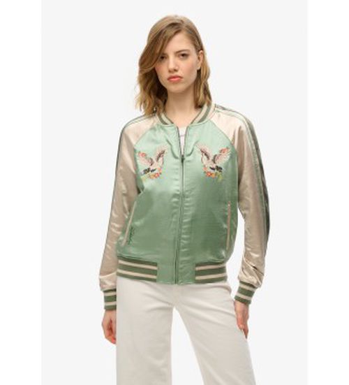 Superdry for woman. W5011864A Suikajan embroidered bomber jacket green (S), Casual, Polyester