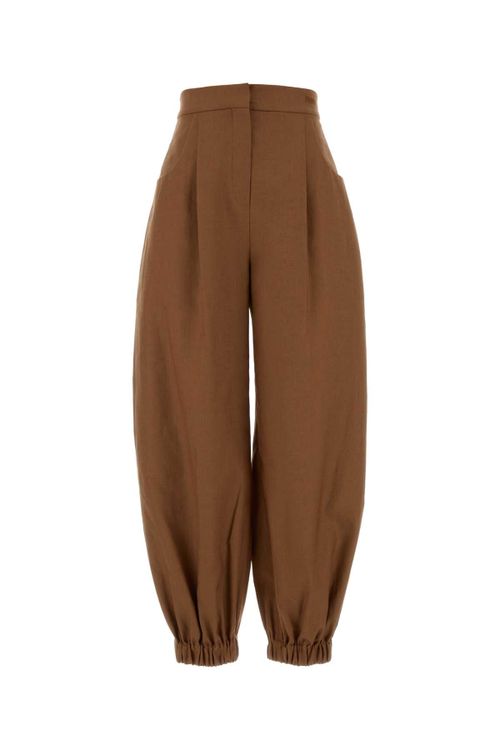 Linen-Blend Wide-Leg Trousers — Brown