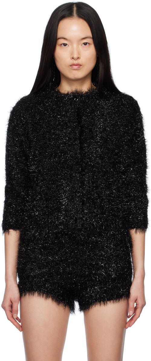 Simone Rocha Black Tinsel Knit Cardigan
