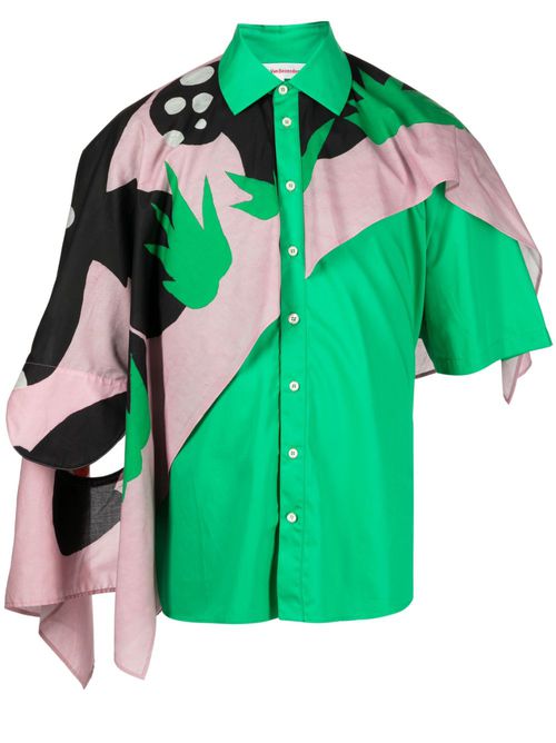 Draped graphic-print shirt - Green