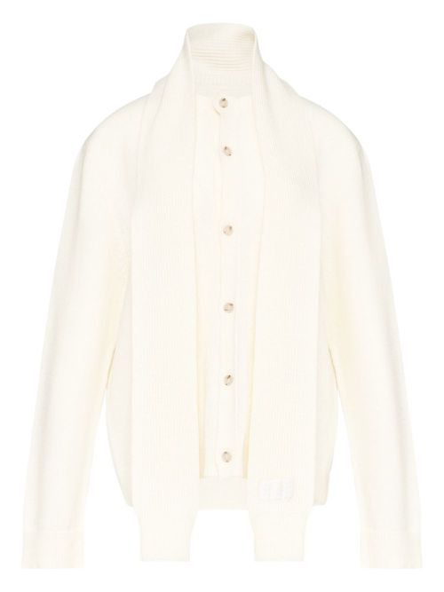 Scarf-detail button-up cardigan - Neutrals