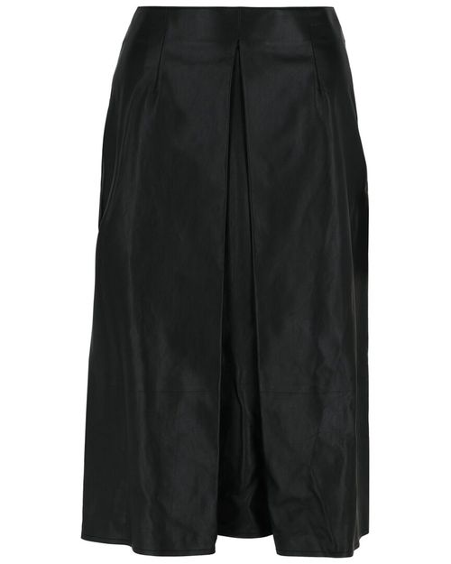 Pleated-Front Leather Midi Skirt