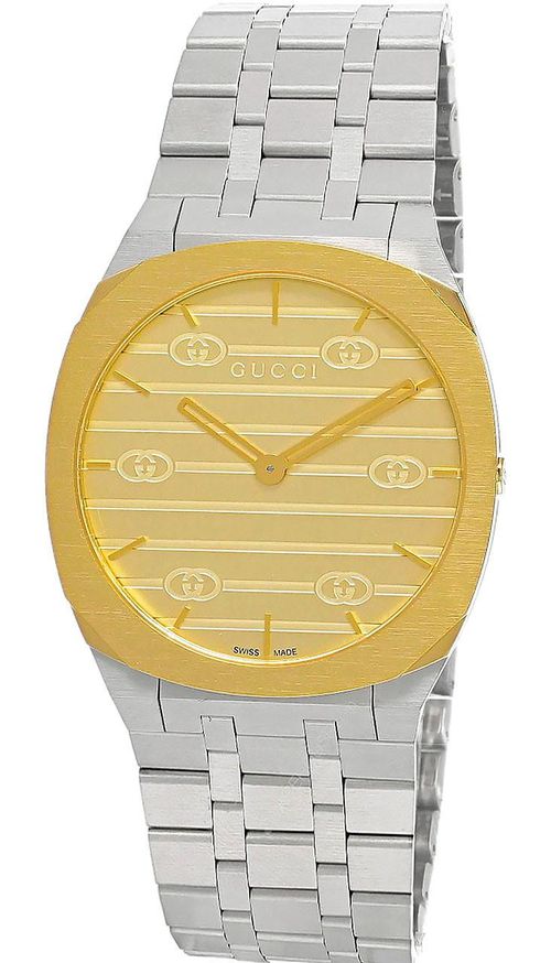 GUCCI 25H 38MM Quartz Stainless Steel Gold Dial Men's Watch YA163405