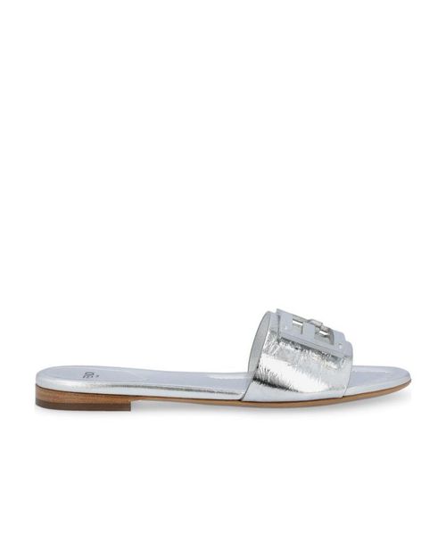 Silver nappa leather slides