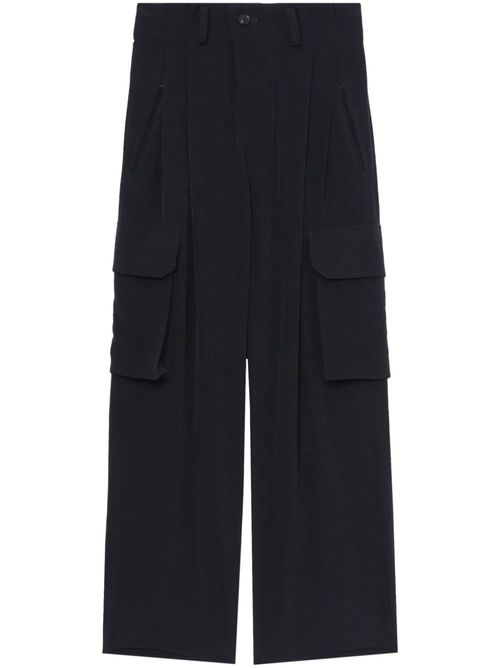 Pleated high-waisted cargo trousers - Black