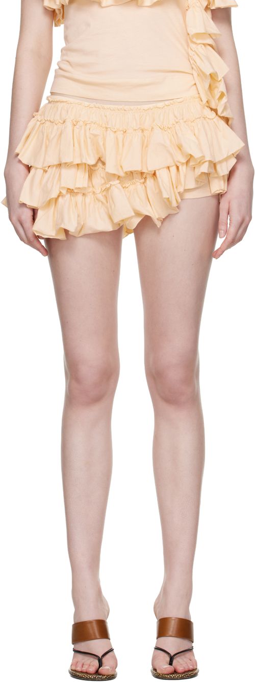 Beige Ruffled Micro Shorts