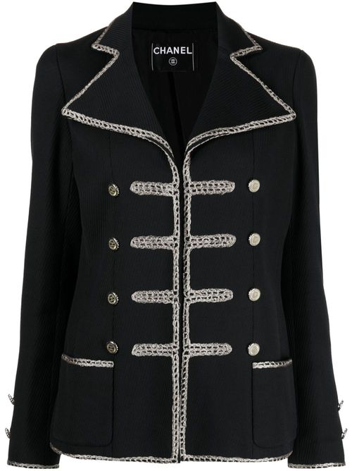 2006 double-breasted effect crochet-trimmed jacket - Black