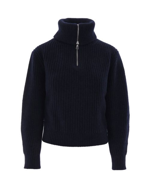 Half-Zip Ribbed Virgin Wool Sweater — Navy
