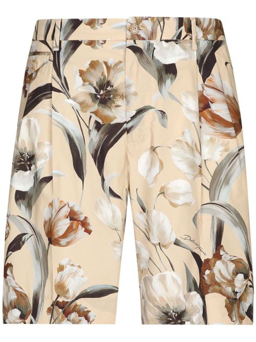 Floral-print silk Bermuda shorts - Neutrals