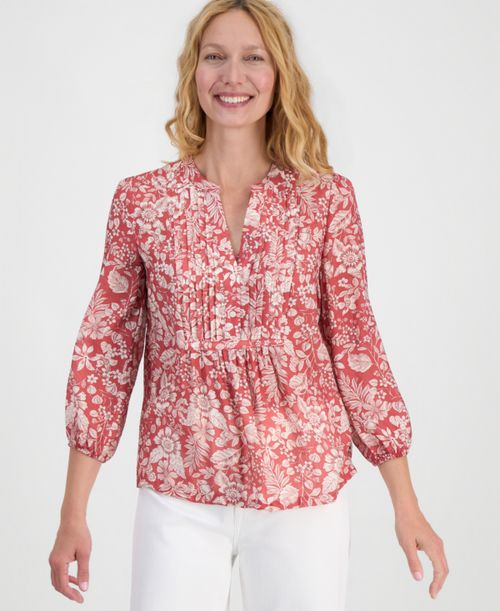 Women's Floral Pintuck Blouse - Mineral Red Multi