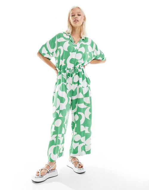 Monki jumpsuit in green graphic print