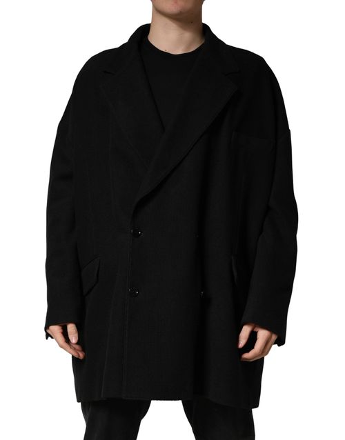 Double-Breasted Cotton-Silk Blazer — Black