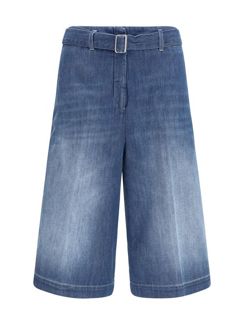 Cotton with Denim Belt Bermuda — Blue