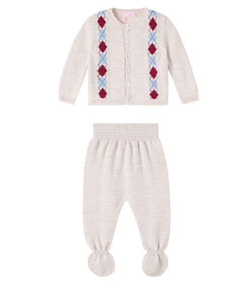 Baby argyle virgin wool cardigan and pants set