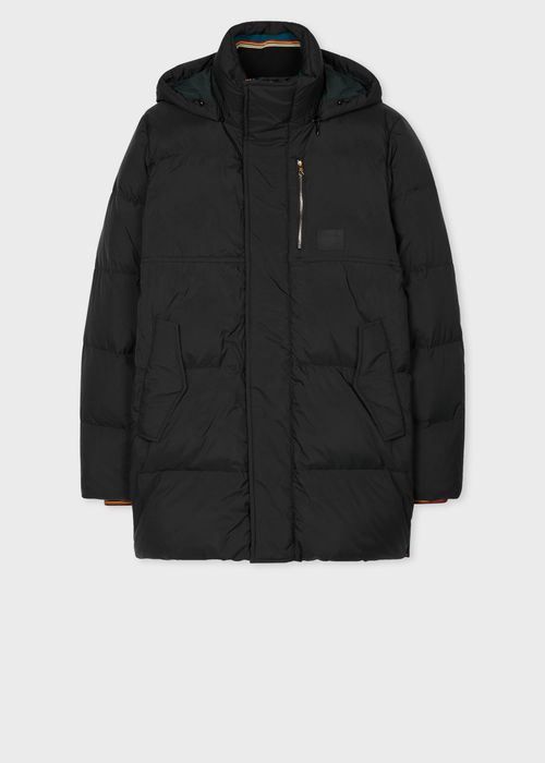 Black Water Repellent Mid-Length Down Coat