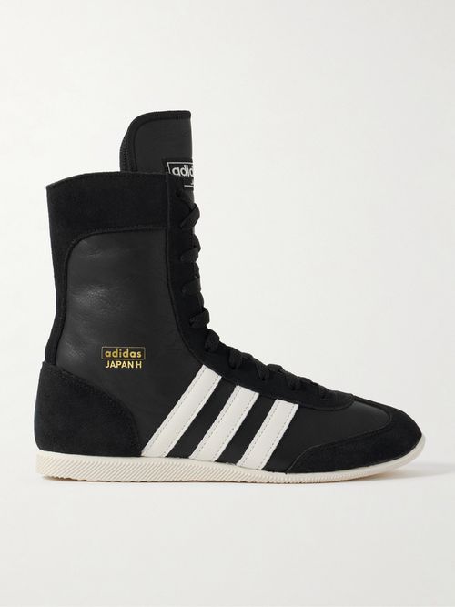 Japan H Suede-trimmed Leather High-top Sneakers - Black